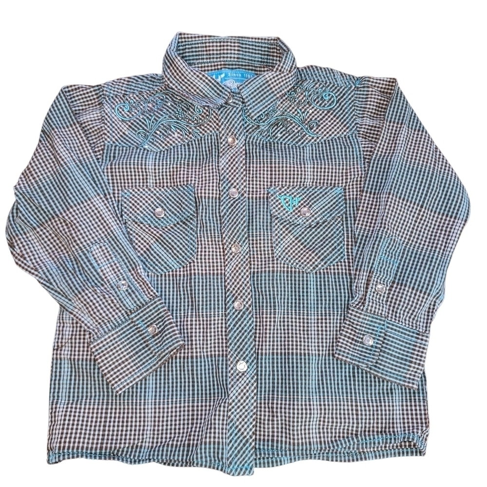 Cowgirl Hardware Plaid Embroided Long Sleeve Jewel Snap Front Shirt Size 3T